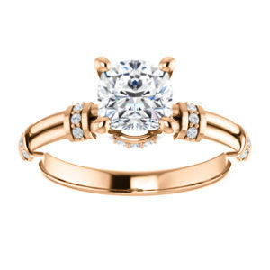 CZ Wedding Set, featuring The Jayla engagement ring (Customizable Cushion Cut Style with Under-Halo & Horizontal Band Accents)