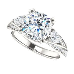 CZ Wedding Set, featuring The Jackie engagement ring (Customizable Cushion Center with Flanking Pear Accents and Pavé Band)