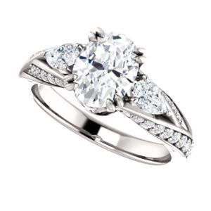 CZ Wedding Set, featuring The Jackie engagement ring (Customizable Oval Center with Flanking Pear Accents and Pavé Band)