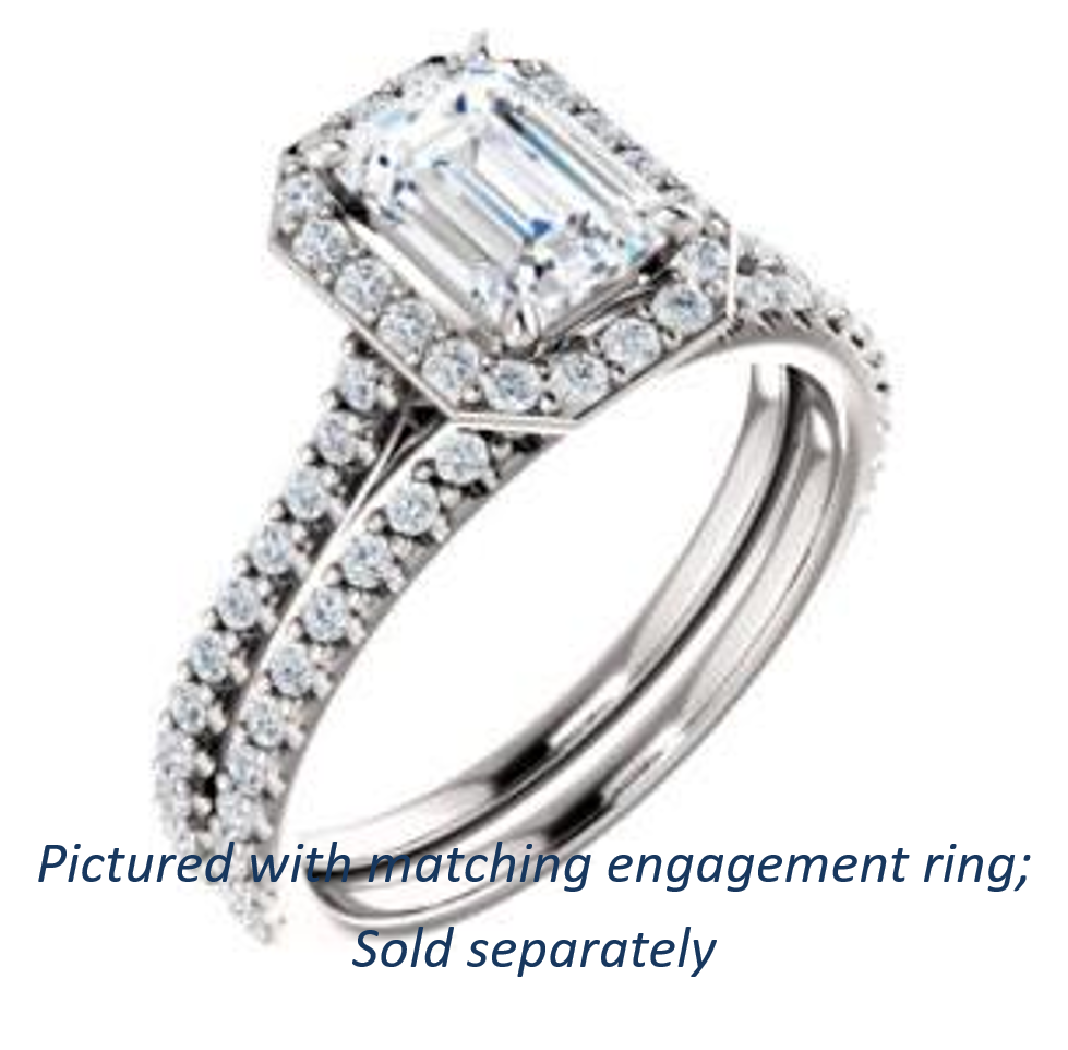 Cubic Zirconia Engagement Ring- The Bailey (Customizable Cathedral-set Emerald Cut Design with Halo, Thin Pavé Band and Floating Peekaboo)