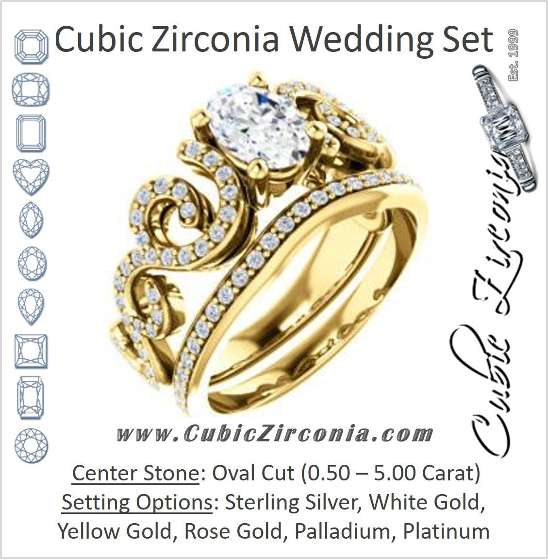 CZ Wedding Set, featuring The Carla engagement ring (Customizable Oval Cut Split-Band Curves)