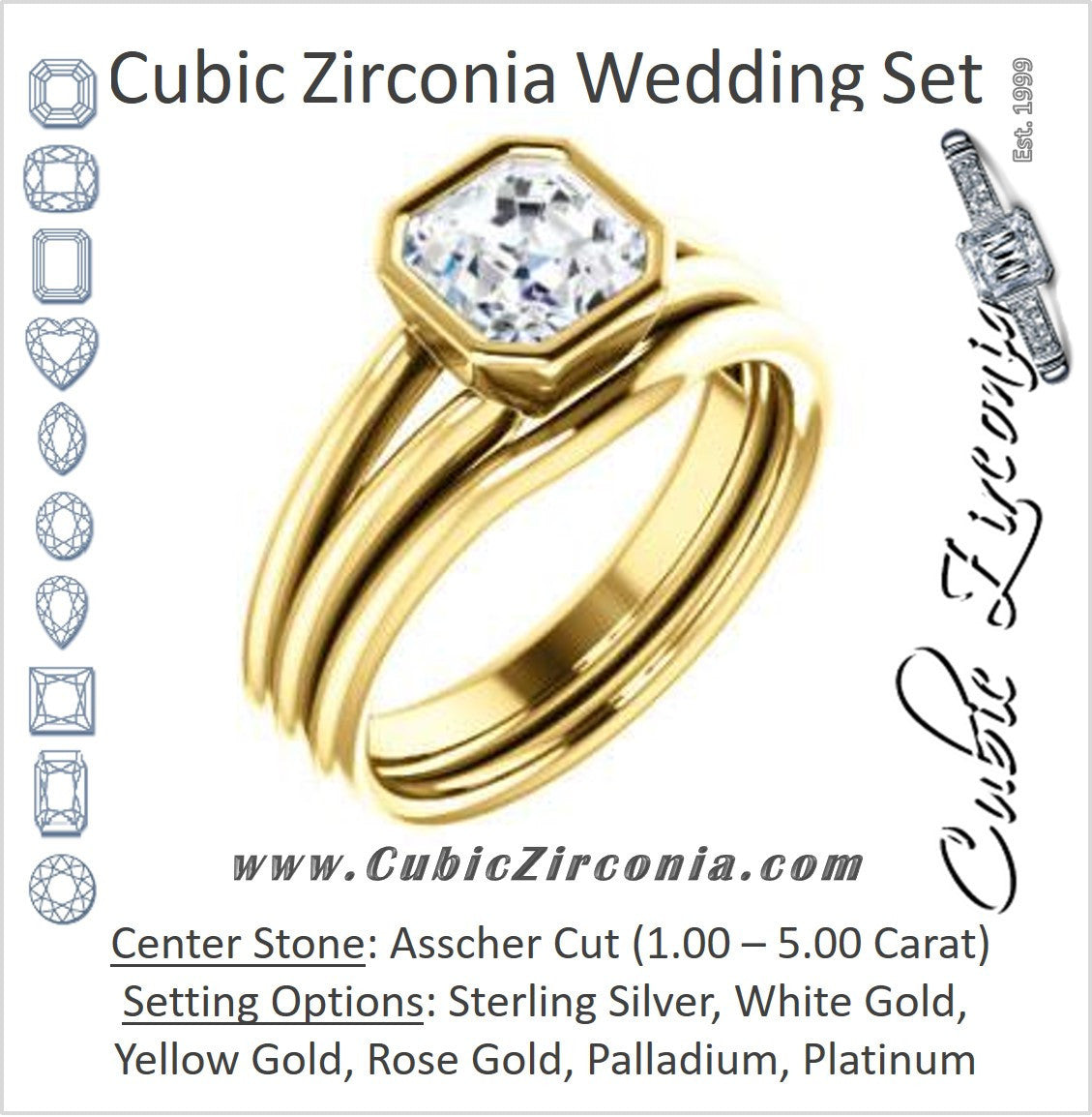 CZ Wedding Set, featuring The Shae engagement ring (Customizable Asscher Cut Split-Band Solitaire)