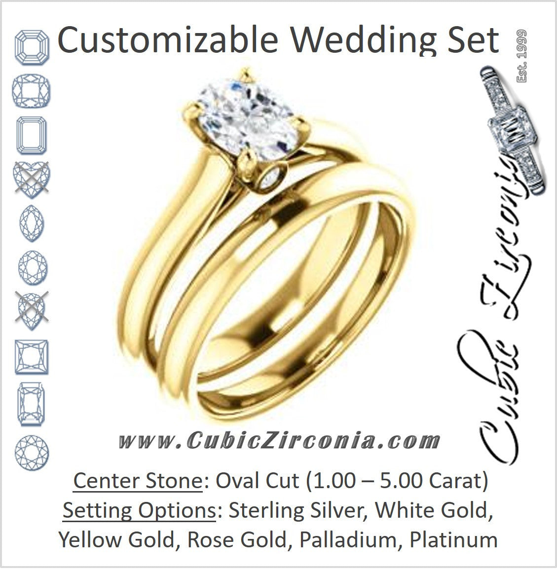 CZ Wedding Set, featuring The Tawanda engagement ring (Customizable Oval Cut Cathedral Setting with Peekaboo Accents)