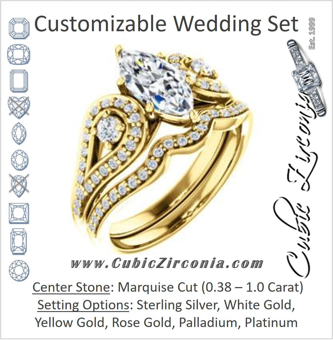 CZ Wedding Set, featuring The Tonya Laverne engagement ring (Customizable Marquise Cut Design with Winged Split-Pavé Band)