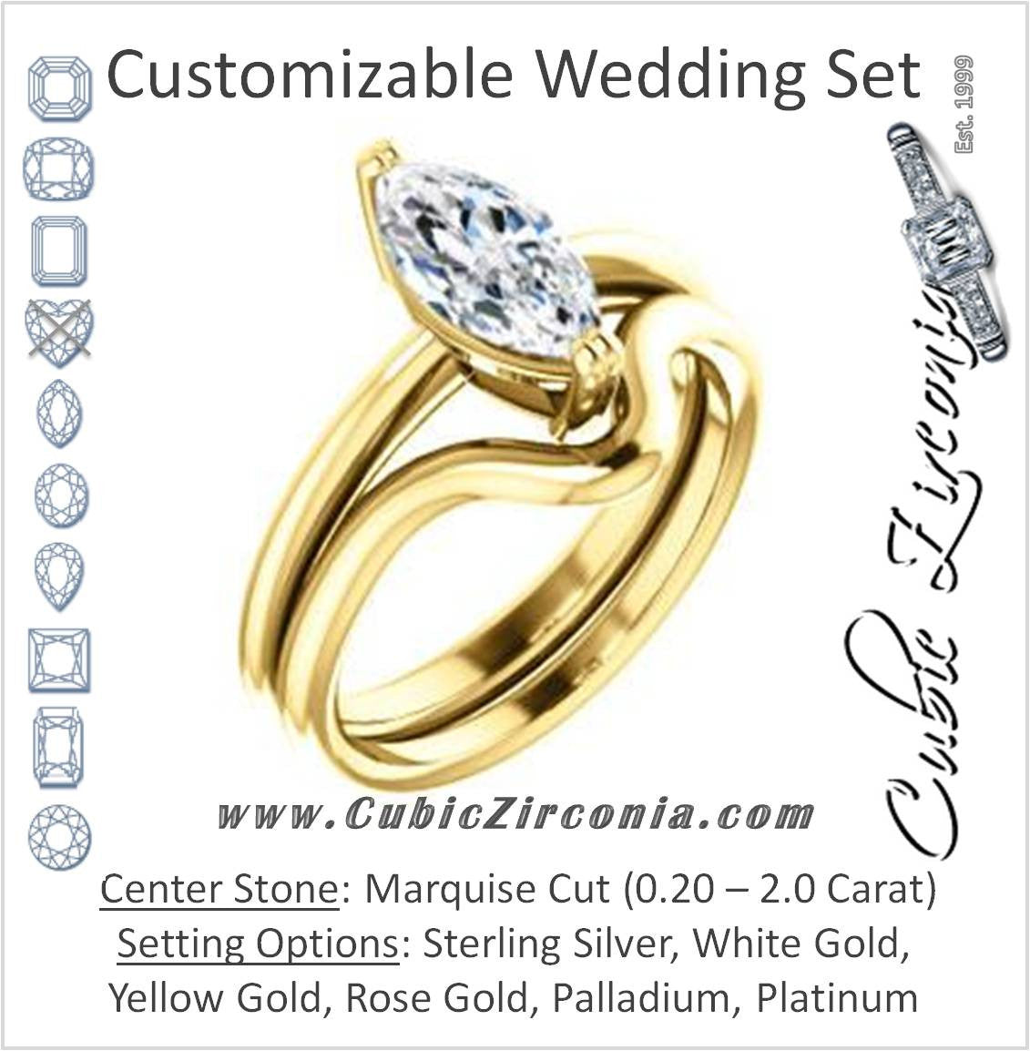 CZ Wedding Set, featuring The Venusia engagement ring (Customizable Marquise Cut Solitaire with Thin Band)