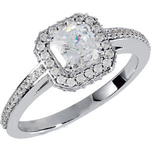 Cubic Zirconia Engagement Ring- The Freedom (1.36 TCW Asscher Cut Halo with Pavé Band)