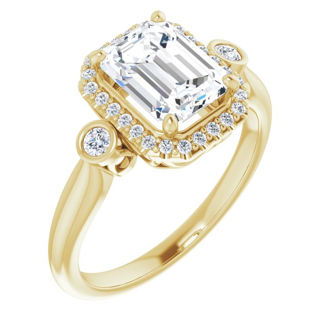 Cubic Zirconia Engagement Ring- The Adoración (Customizable Radiant Cut Style with Halo and Twin Round Bezel Accents)