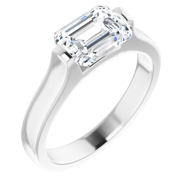 Cubic Zirconia Engagement Ring- The Jiàn (Customizable Bar-set Emerald Cut Solitaire)