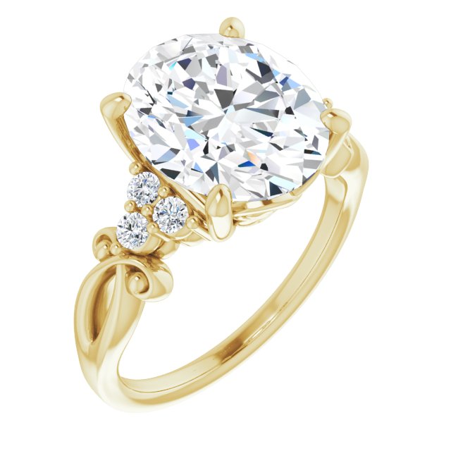 10K Yellow Gold Customizable 7-stone Oval Cut Design with Tri-Cluster Accents and Teardrop Fleur-de-lis Motif
