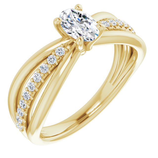 10K Yellow Gold Customizable Oval Cut Design with Tri-Split Accented Band