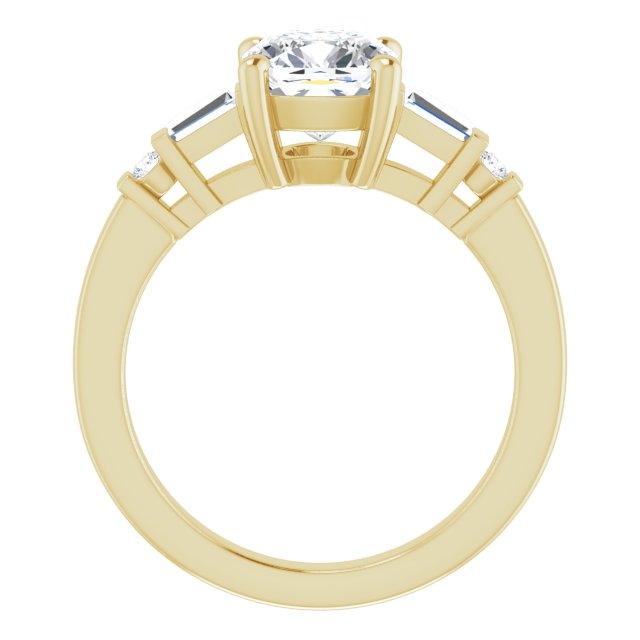 Cubic Zirconia Engagement Ring- The Belem (Customizable 5-stone Baguette+Round-Accented Cushion Cut Design))