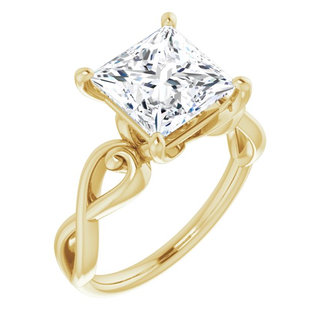 10K Yellow Gold Customizable Princess/Square Cut Solitaire Design with Tapered Infinity-symbol Split-band