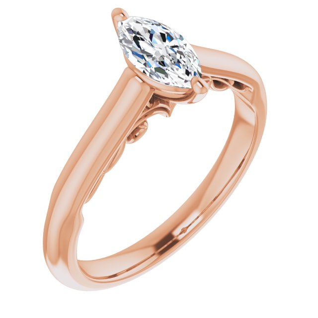 10K Rose Gold Customizable Marquise Cut Cathedral Solitaire with Two-Tone Option Decorative Trellis 'Down Under'
