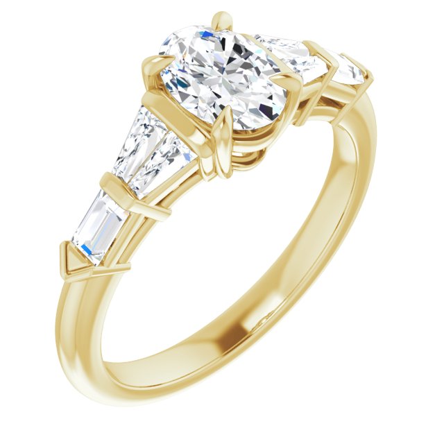 10K Yellow Gold Customizable 7-stone Design with Oval Cut Center and Baguette Accents