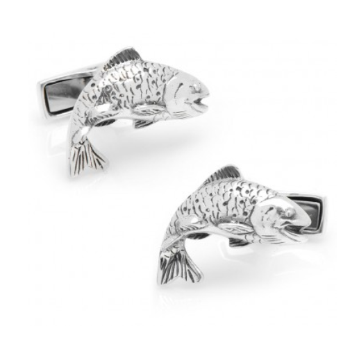 Men’s Cufflinks- Sterling Silver Salmon Fisherman