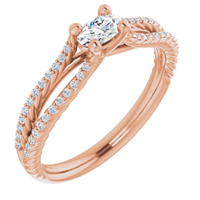 10K Rose Gold Customizable Oval Cut Style with Split Band and Rope-Pavé