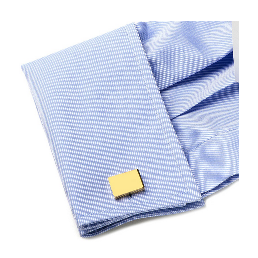 Men’s Cufflinks- Block Stainless Steel Rectangles with Yellow Gold Plating