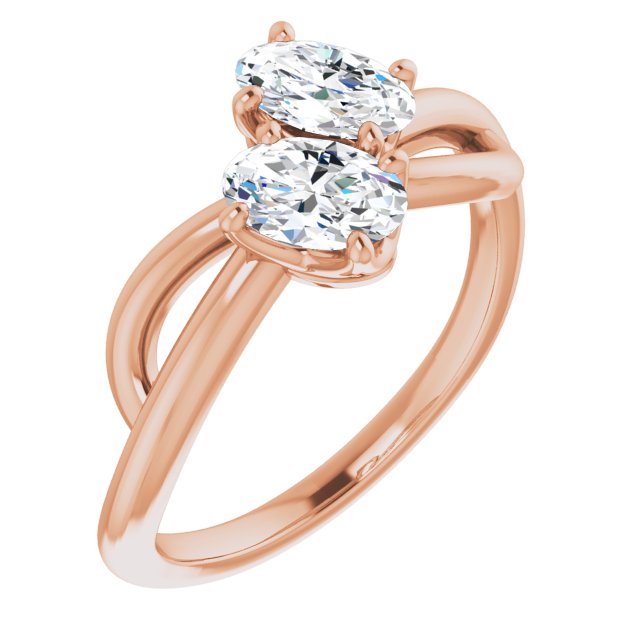 10K Rose Gold Customizable 2-stone Oval Cut Artisan Style with Wide, Infinity-inspired Split Band