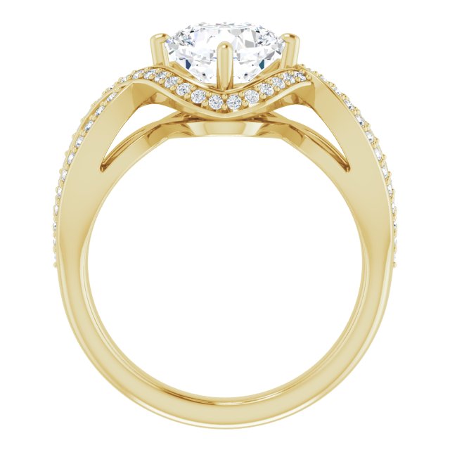 Cubic Zirconia Engagement Ring- The Gwenyth (Customizable Cushion Cut Design with Twisting, Infinity-Shared Prong Split Band and Bypass Semi-Halo)