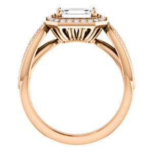CZ Wedding Set, featuring The Jordyn Elitza engagement ring (Customizable Halo-Style Radiant Cut with Twisting Pavé Split-Shank)