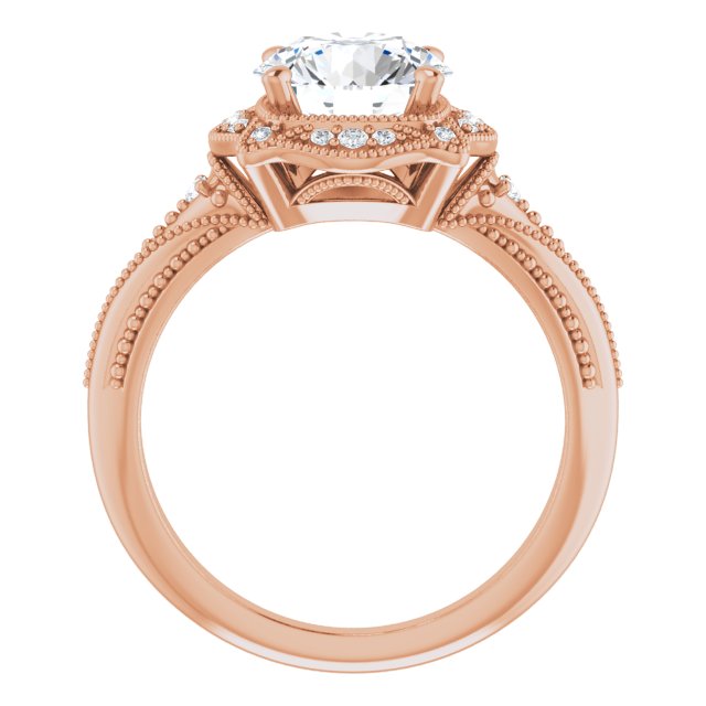 Cubic Zirconia Engagement Ring- The Ashton (Customizable Vintage Round Cut Design with Beaded Milgrain and Starburst Semi-Halo)