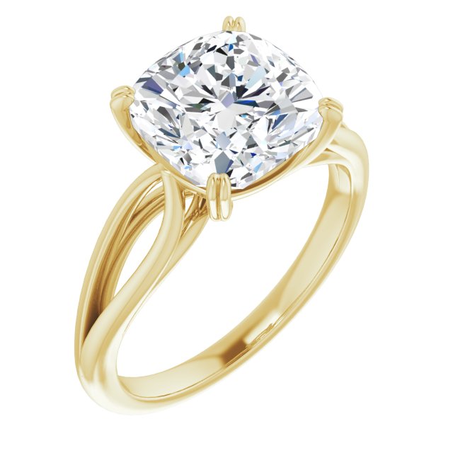 10K Yellow Gold Customizable Cushion Cut Solitaire with Wide-Split Band