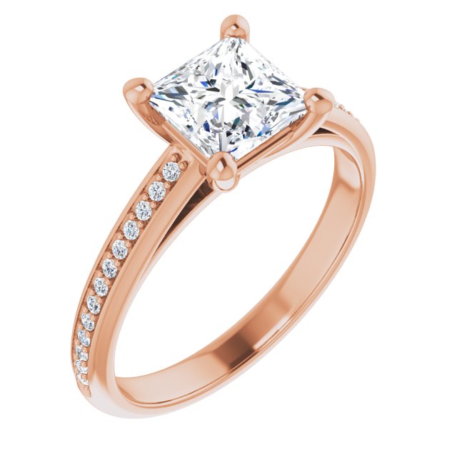 10K Rose Gold Customizable Cathedral-set Princess/Square Cut Style with Shared Prong Band