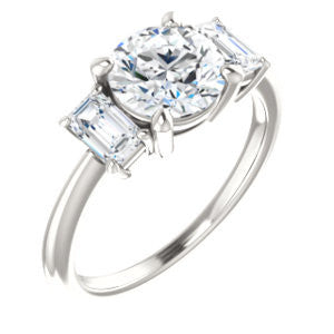 Cubic Zirconia Engagement Ring- The Andrea (Customizable Round Cut 3-stone with Dual Emerald Cut Accents)