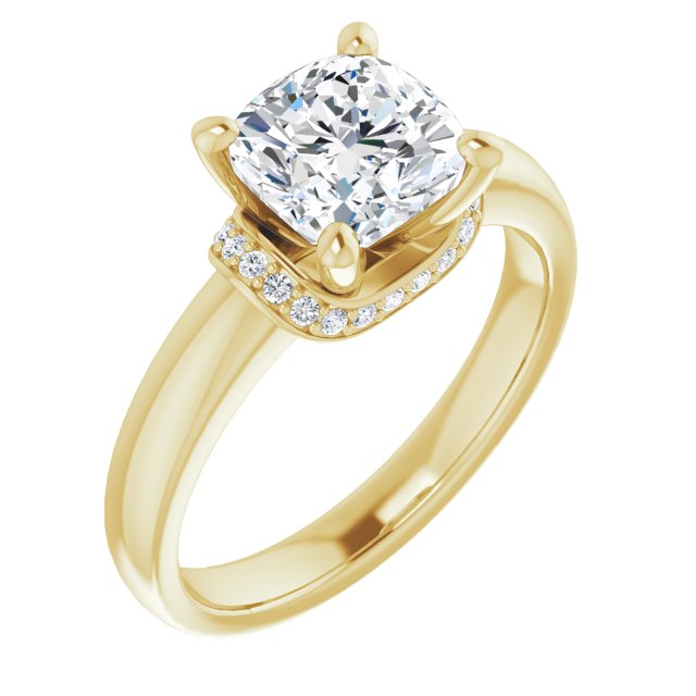Cubic Zirconia Engagement Ring- The Jennifer Elena (Customizable Cushion Cut Style featuring Saddle-shaped Under Halo)