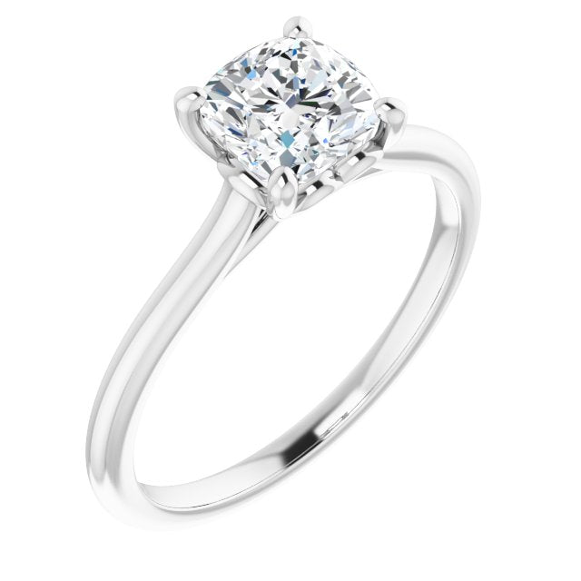 10K White Gold Customizable Cathedral-style Cushion Cut Solitaire with Decorative Heart Prong Basket