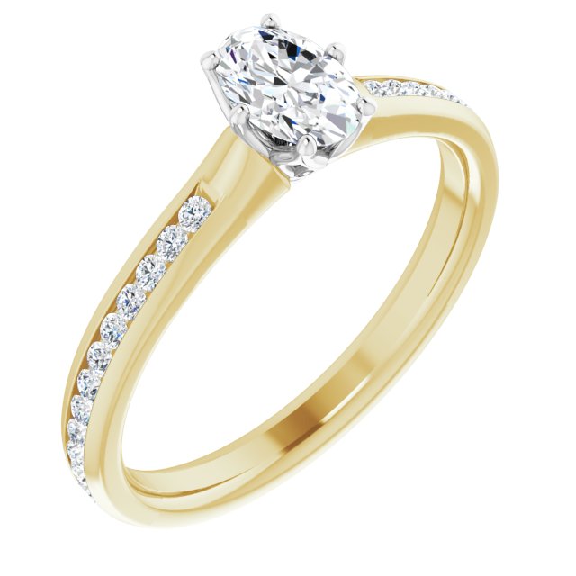14K Yellow & White Gold Customizable 6-prong Oval Cut Design with Round Channel Accents
