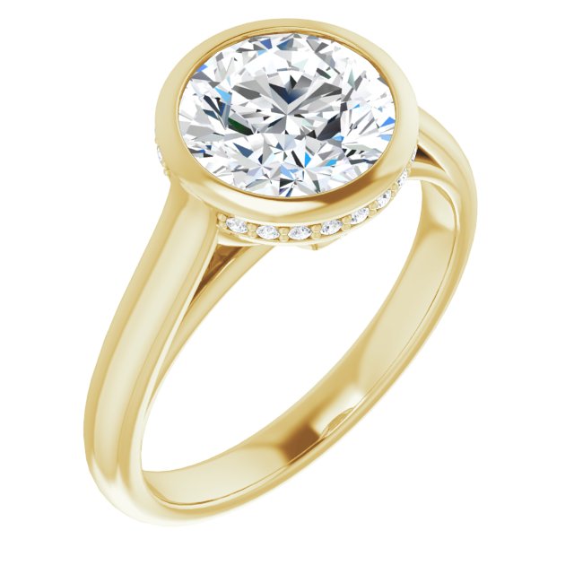 14K Yellow Gold Customizable Round Cut Semi-Solitaire with Under-Halo and Peekaboo Cluster