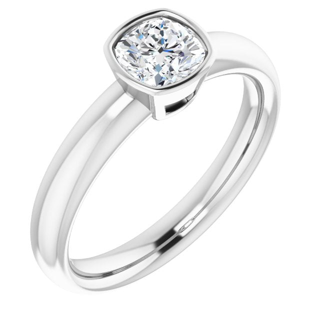 14K White Gold Customizable Bezel-set Cushion Cut Solitaire with Wide Band