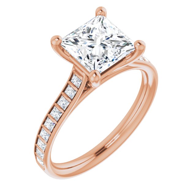 10K Rose Gold Customizable Princess/Square Cut Style with Princess Channel Bar Setting
