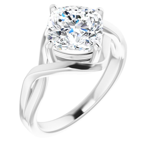 10K White Gold Customizable Cushion Cut Hurricane-inspired Bypass Solitaire