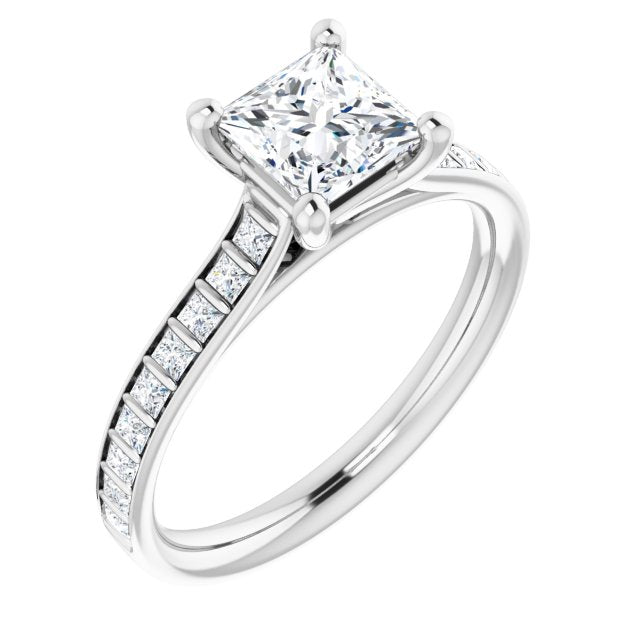 10K White Gold Customizable Princess/Square Cut Style with Princess Channel Bar Setting