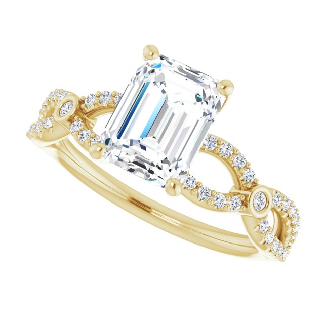 Cubic Zirconia Engagement Ring- The Aashi (Customizable Emerald Cut Design with Infinity-inspired Split Pavé Band and Bezel Peekaboo Accents)