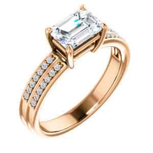 CZ Wedding Set, featuring The Lyla Ann engagement ring (Customizable Emerald Cut Design with Wide Double-Pavé Band)