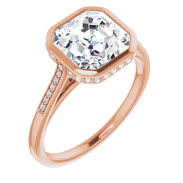 10K Rose Gold Customizable Cathedral-Bezel Asscher Cut Style with Under-halo and Shared Prong Band