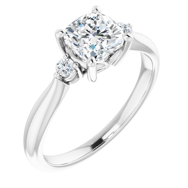 10K White Gold Customizable 3-stone Cushion Cut Design with Twin Petite Round Accents
