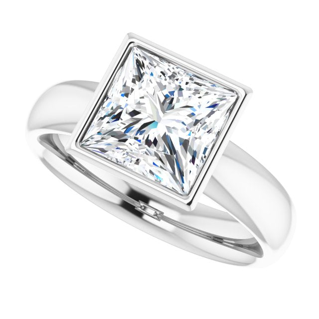 Cubic Zirconia Engagement Ring- The Jenny (Customizable Bezel-set Princess/Square Cut Solitaire with Wide Band)