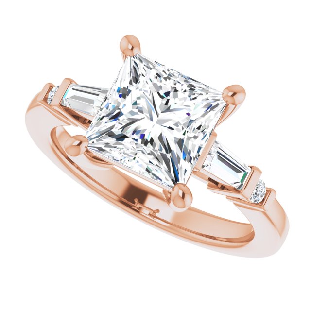 Cubic Zirconia Engagement Ring- The Belem (Customizable 5-stone Baguette+Round-Accented Princess/Square Cut Design))