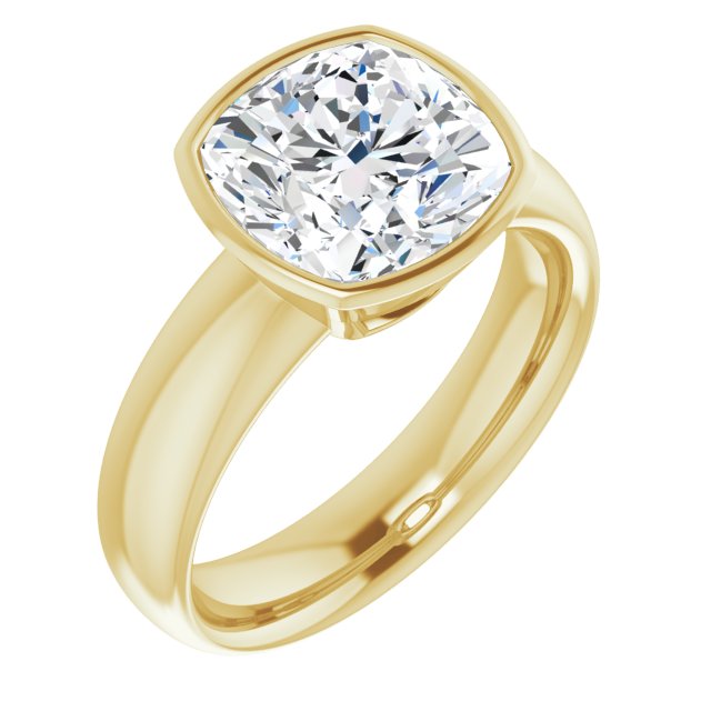 10K Yellow Gold Customizable Bezel-set Cushion Cut Solitaire with Wide Band