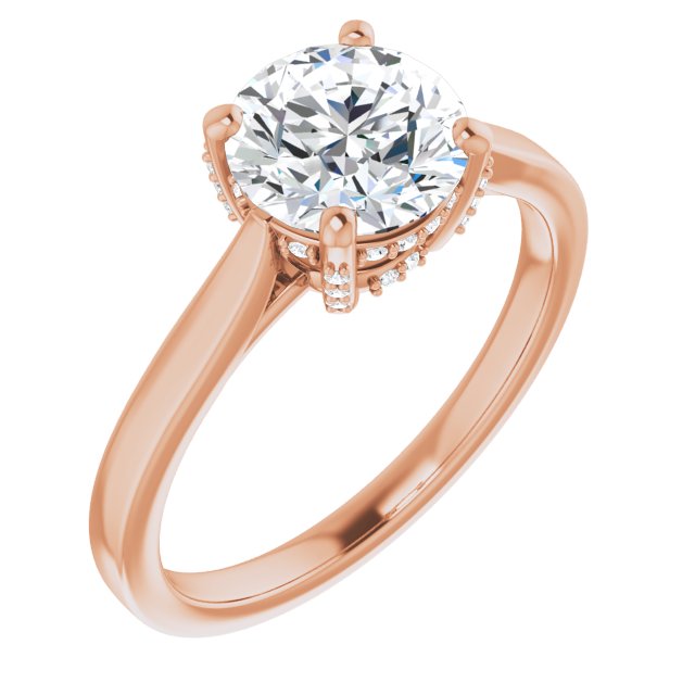 10K Rose Gold Customizable Cathedral-Raised Round Cut Style with Prong Accents Enhancement