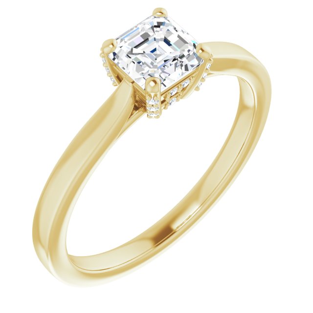10K Yellow Gold Customizable Cathedral-Raised Asscher Cut Style with Prong Accents Enhancement