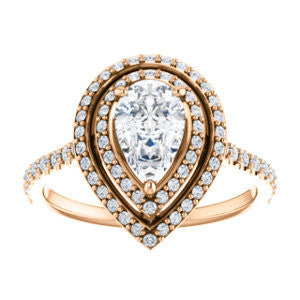 Cubic Zirconia Engagement Ring- The Alisa (Customizable Pear Cut with Geometric Double Halo)