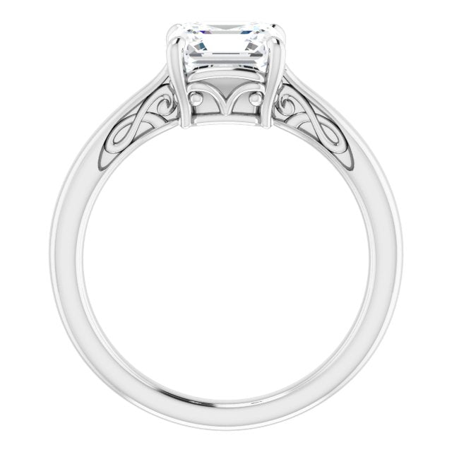 Cubic Zirconia Engagement Ring- The Abbey Ro (Customizable Asscher Cut Solitaire with 'Incomplete' Decorations)