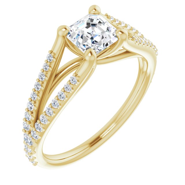10K Yellow Gold Customizable Cathedral-raised Asscher Cut Center with Exquisite Accented Split-band