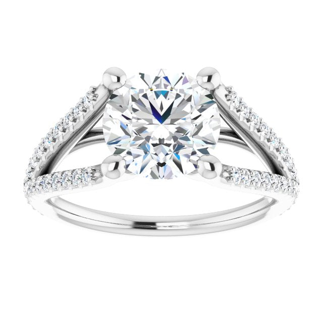 Cubic Zirconia Engagement Ring- The Addison (Customizable Cathedral-raised Round Cut Center with Exquisite Accented Split-band)