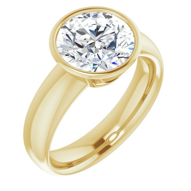 14K Yellow Gold Customizable Bezel-set Round Cut Solitaire with Wide Band
